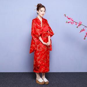2018新款红色印花和服女士日本传统民族服装浴衣旅行赏花动漫出租